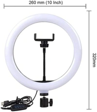 Ring Lights 10" Portable LED Selfie Lights (26cm) for Camera, Phone, TIK Tok, YouTube Video Shooting. Makeup Ring Light Foldable and Lightweight. 7 feet Long. 3 Color Modes LED Light